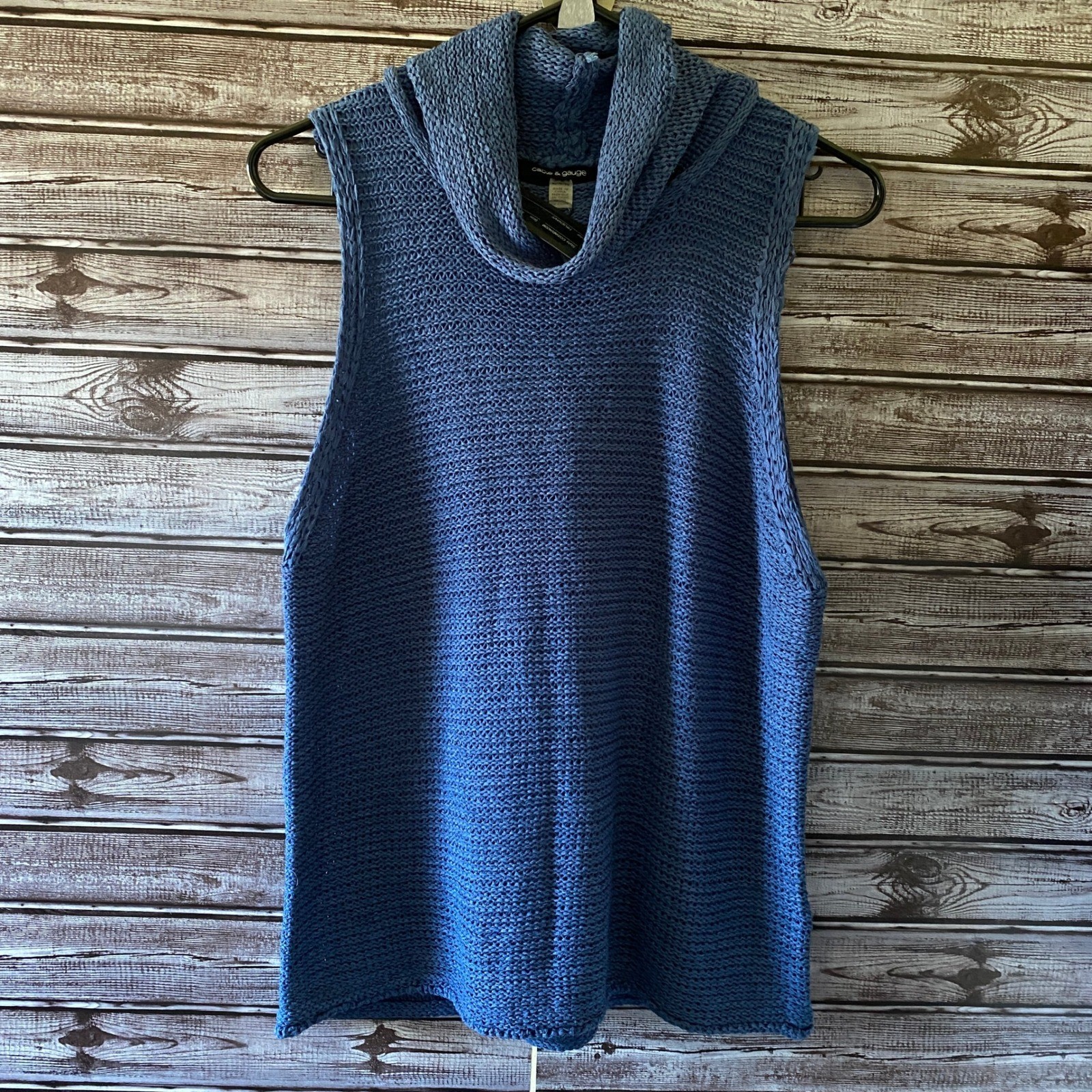 Cable & Gauge Women's Sleeveless Cowl-Neck Sweater Size XL Blue Loose-Knit NWT