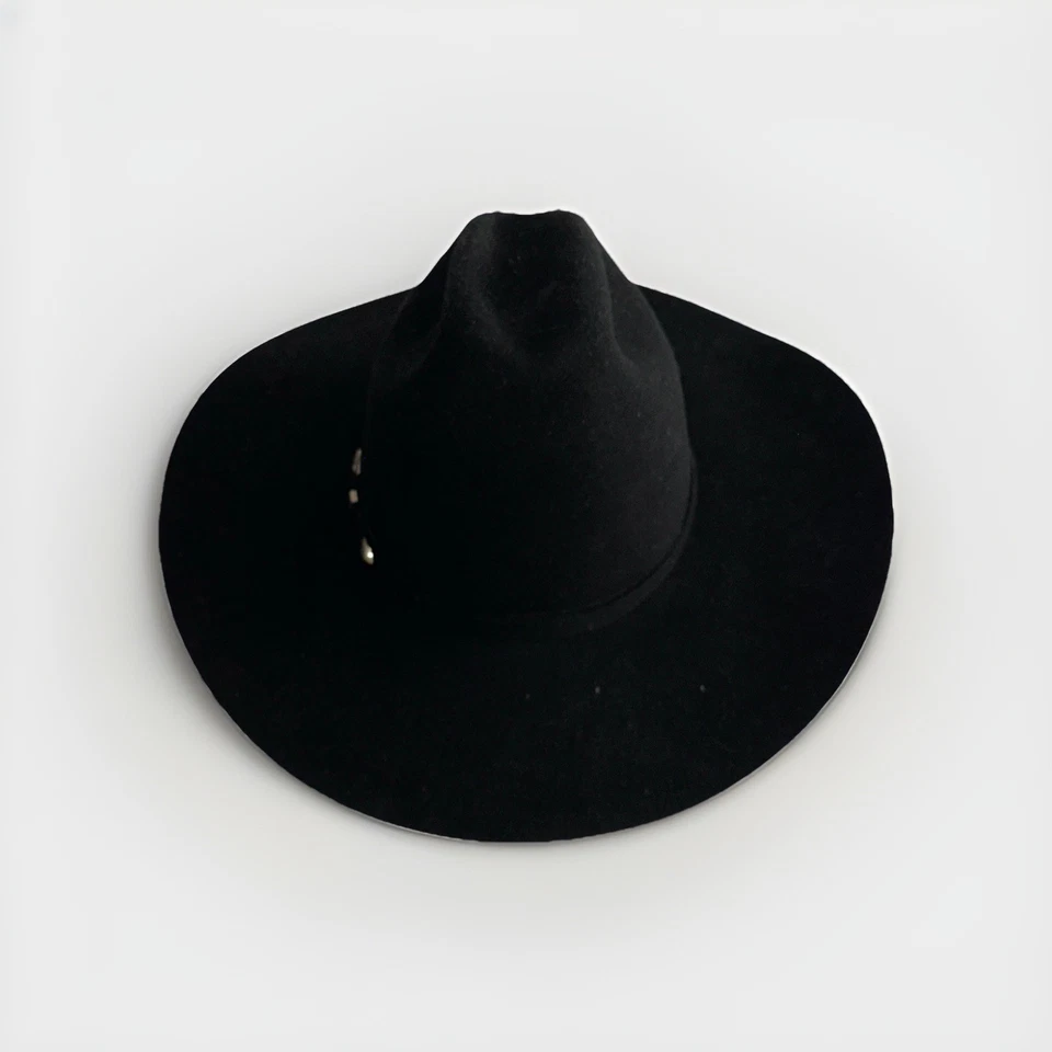 Chapéu de cowboy ocidental mistura de lã pele de lanofelt vintage XX preto tamanho 7 1/8 feito nos EUA - Imagem 2 de 4