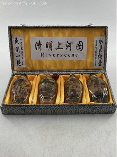 Multicolor Riverscene Inside Painted Chinese Snuff Bottles Lot Of 4 In Case
