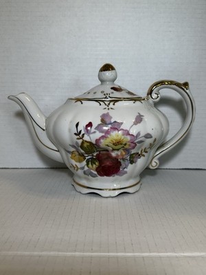 Vintage Porcelain Tilso Musical Floral Teapot Japan  Tea for Two  1950s   Works