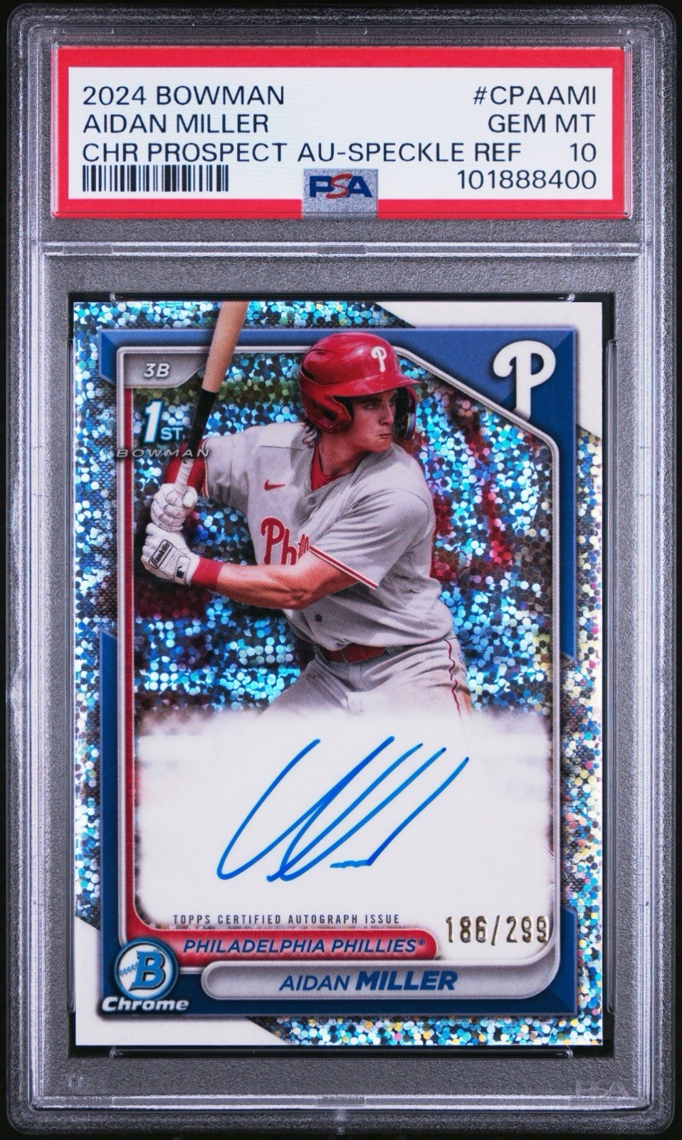 2024 Bowman Chrome Aidan Miller 1st Speckle Refractor Auto /299 PSA 10 Phillies