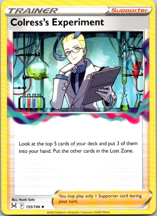 Colress's Experiment 155/196 Uncommon Lost Origin Pokemon Reverse Holo Near Mint
