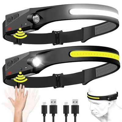 2 Stück Wasserdicht COB Stirnlampe Nachtlampe LED Bewegungsmelder Kopflampe Headlight