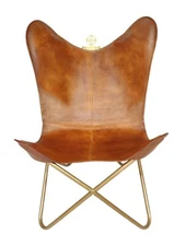 Leather Butterfly Chair Relaxing Accent With Stand New Vintage Armless Room