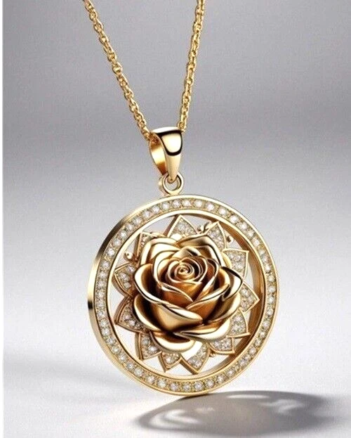 Colgante redondo de 2 quilates con diamantes creados en laboratorio para mujer enchapado en oro amarillo de 14 quilates Foto 2 de 4