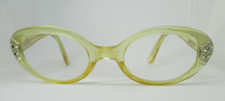Vintage Qualite France Women's Rhinestone Trim Eyeglasses Yellow Clear 60s