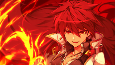 Anime redhead red eyes fire hair in face fantasy Custom Gaming Mat Desk