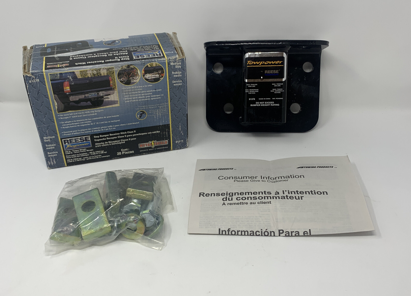 Reese Towpower 81378 Class II Step Bumper Receiver Hitch, Black, 3500