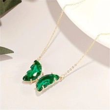 Fashion Style Cubic Zirconia Butterfly Pendant Necklace for Women  Green