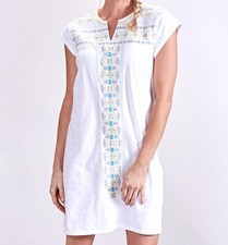 FRESH PRODUCE XS White Embroidery BAJA KAYDA Jersey Beach Dress $85 NWT New