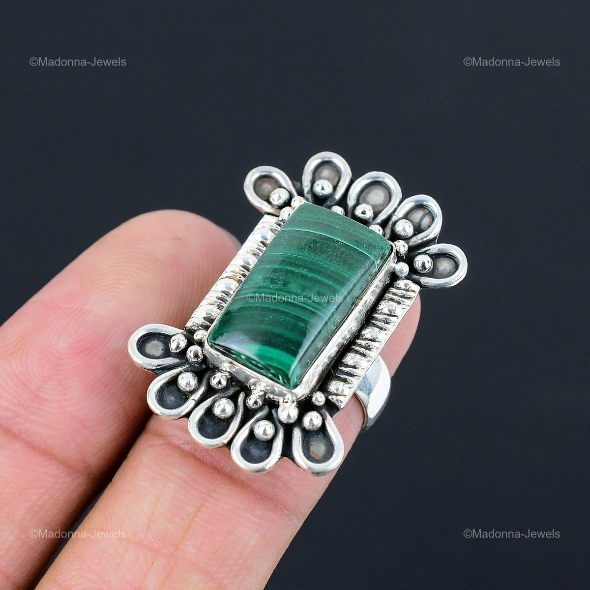 Anniversary Gift For Her Natural Malachite Stackable Ring Size 7