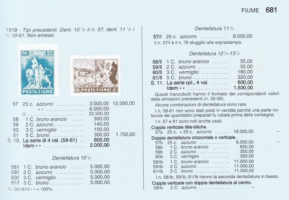 ✔️ FIUME 1919. 1C SELLO NO EMITIDO Sassone 58/I MLH* PERFORACIÓN 101/2 RRR CV €5.000 Foto 3 de 4