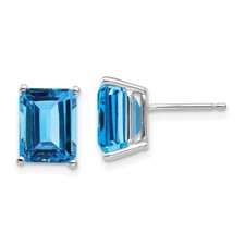 9mm 14k White Gold 9x7mm Emerald-cut Blue Topaz Earrings