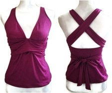 Vtg Athena Swim Tankini Womens 32 B/C Purple Plunge Neck CrissCross Wrap Straps
