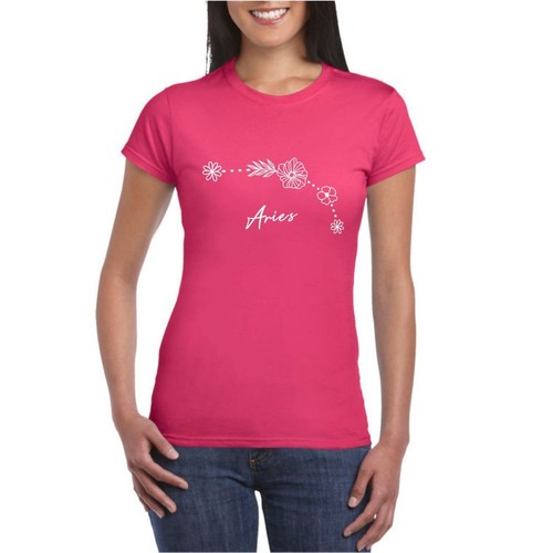 Aries Floral Zodiac T-Shirt Horoscope Astronomy Tee Star Sign Womens Ladies Top - Picture 8 of 37