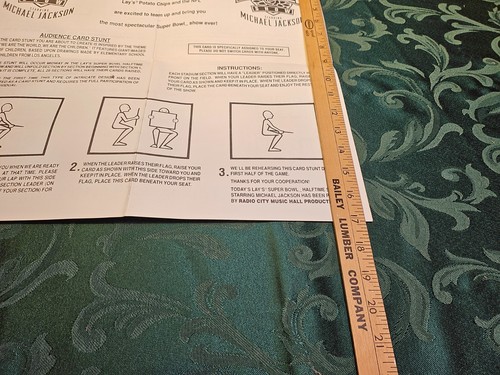 Michael Jackson Super Bowl XXVII 1993 Audience Card Stunt Instruction Sheet - Picture 3 of 5