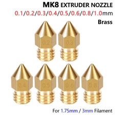 Brass 0.1mm to 1mm MK8 Extruder Nozzle M6 3D Printer CR-10 Ender Anet 1.75mm 3mm