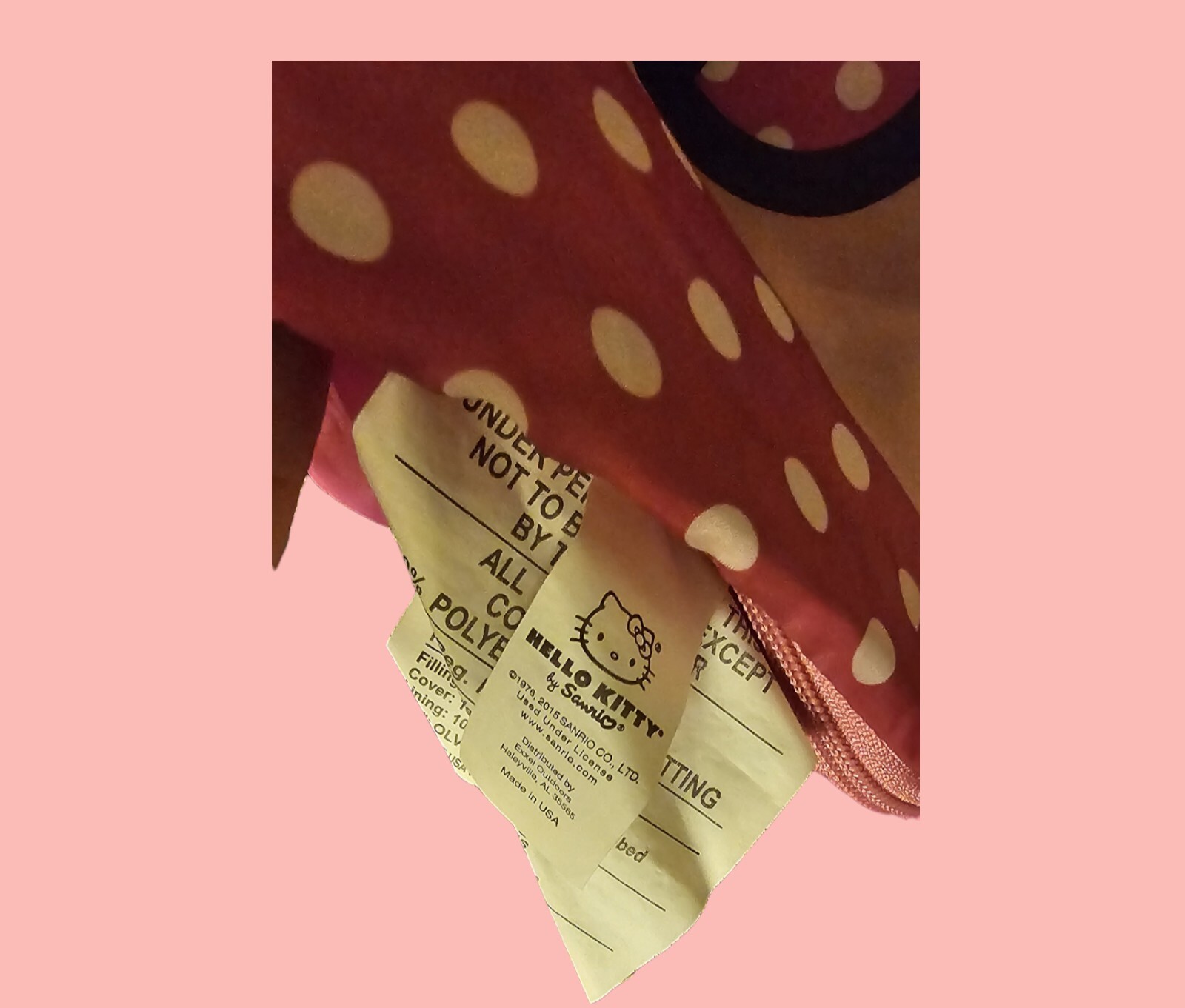 Hello Kitty Child's Pink Sleeping Bag 28”x 56” Sanrio 2014 W/Polka Dots