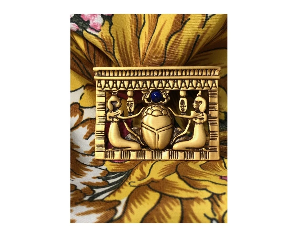 埃及 Scarab 胸针带半宝石 Lapis Lazuli 24K 镀金 — 第 2/4 张图片