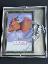BABY PHOTO FRAME 4x6 silver Heart Home NIP with Tiny shoes Embellishment.New