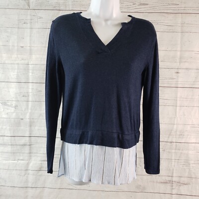Club Monaco Womens Top Sz Small Blue White Long Sleeve