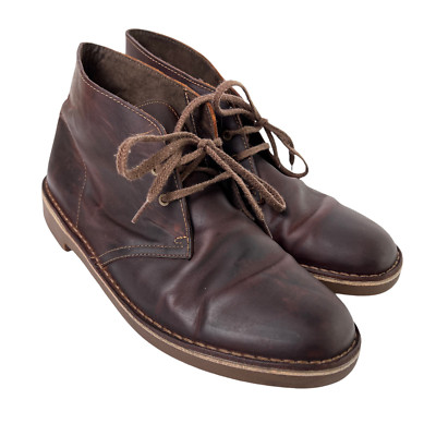 Clarks Bushacre Brown Leather 2 Eyelet Lace Up Block Heel Mens Chukka Boots 8.5