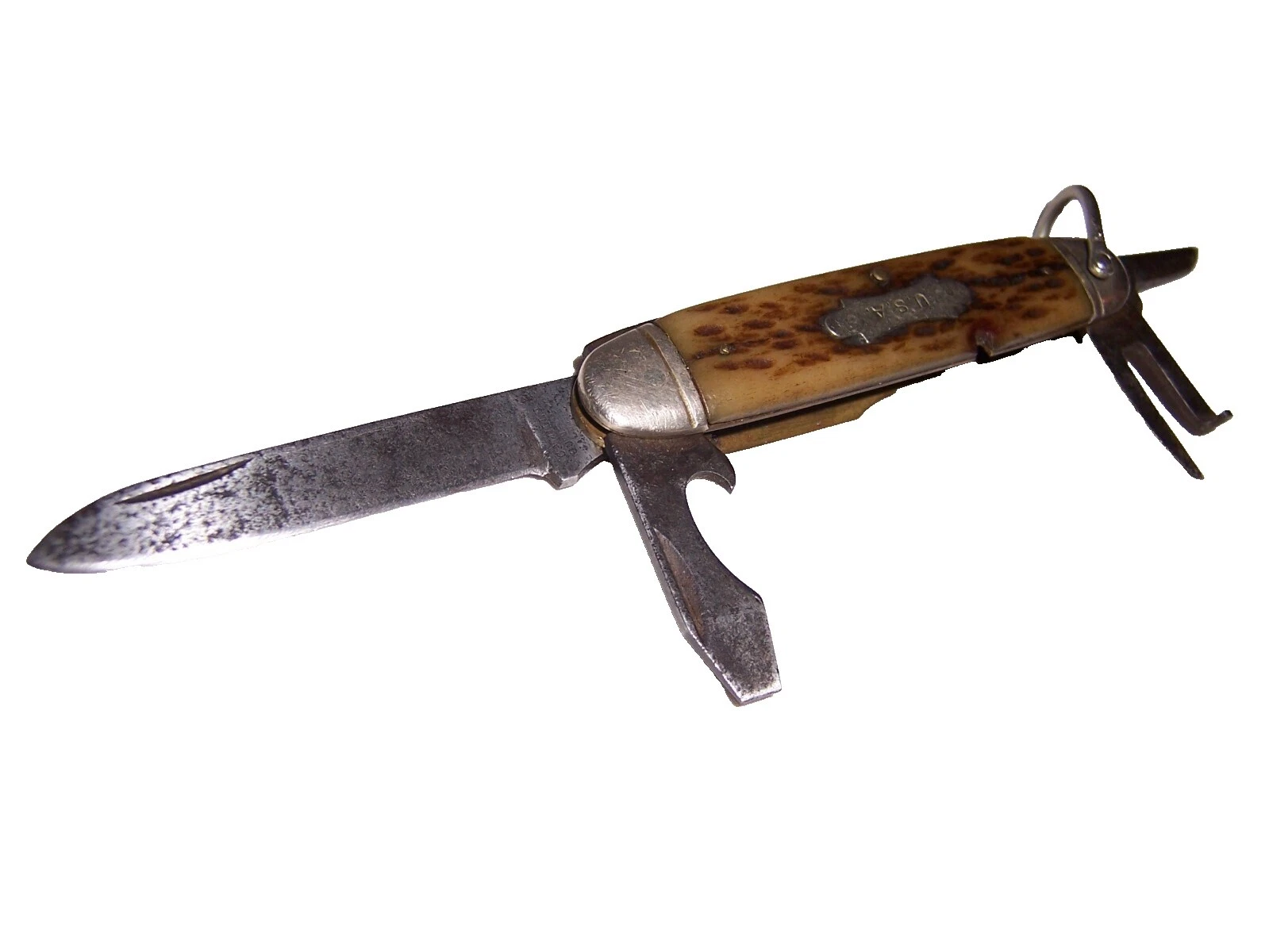 Cuchillos plegables Vintage Camillus Abrebotellas mango de hueso