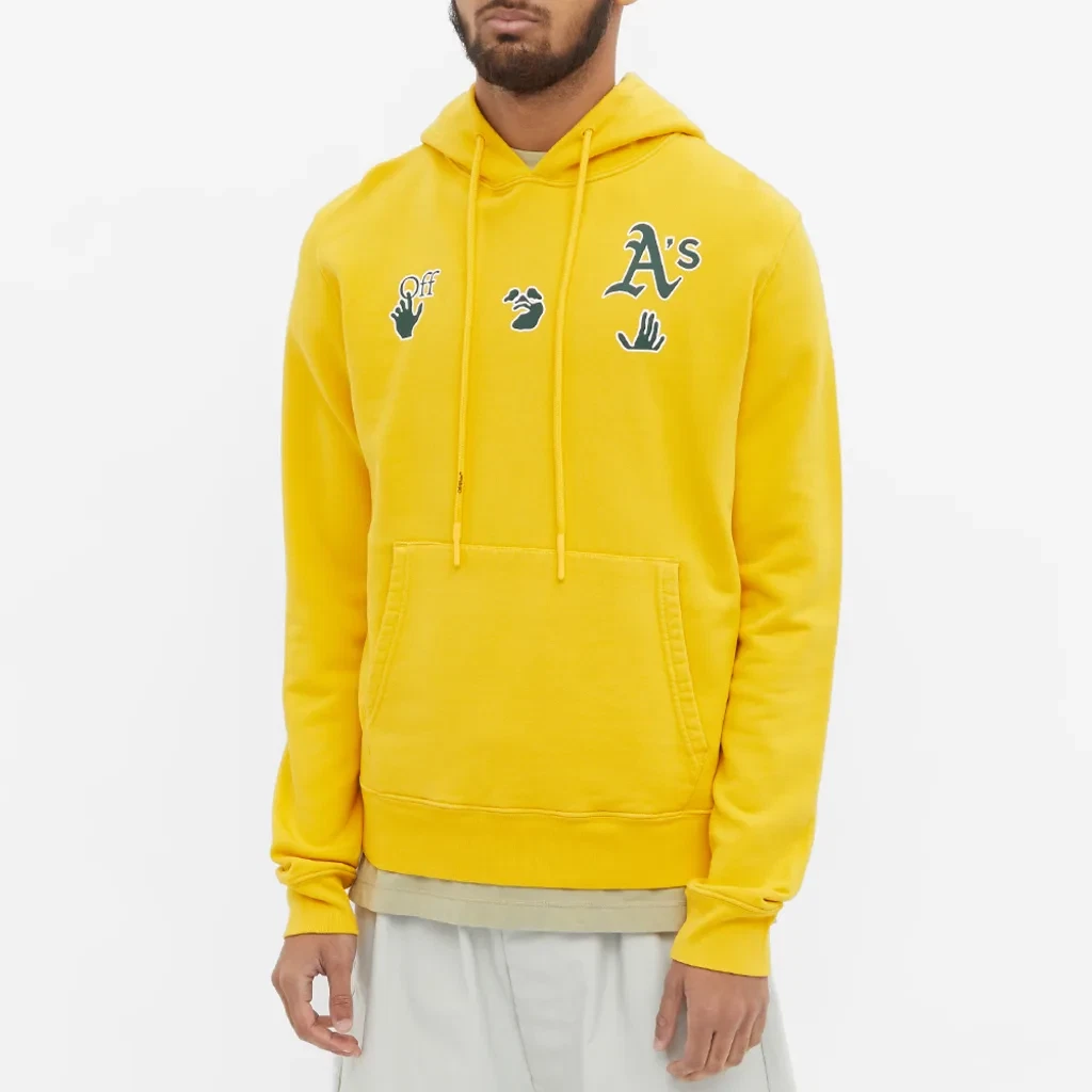 OFF WHITE Felpa con cappuccio da uomo bianca sporca x MLB Oakland A's taglia M giallo blu bianco