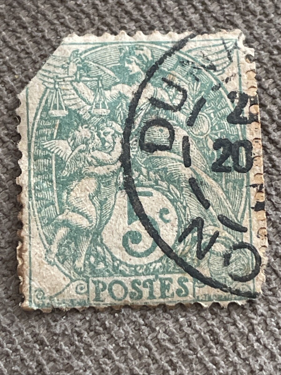 〔Final Price〕フランスアンティーク｜卵の上のプットー ANTIQUE EARLY 1900s FRENCH 5c POSTES BLUE GREEN STAMP Very Rare