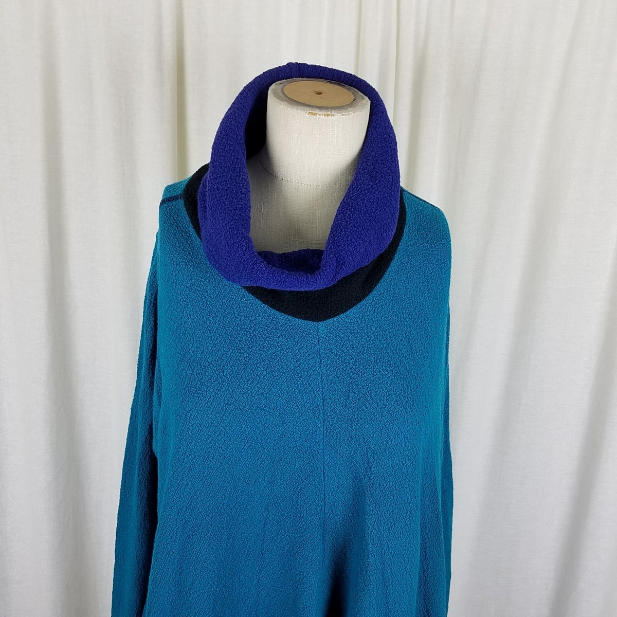 Margaret Winters Lagenlook Cotton Cowl Neck Knit Long Sweater Women M  Colorblock