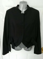 Hoss Intropia 12 (44) Black Smart Button Up Jacket Blazer Lined Ties At Sides