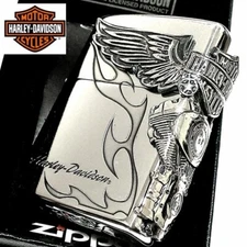 Zippo Oil Lighter Harley Davidson Silver Bald Eagle Brass HDP-26 Japan Limited