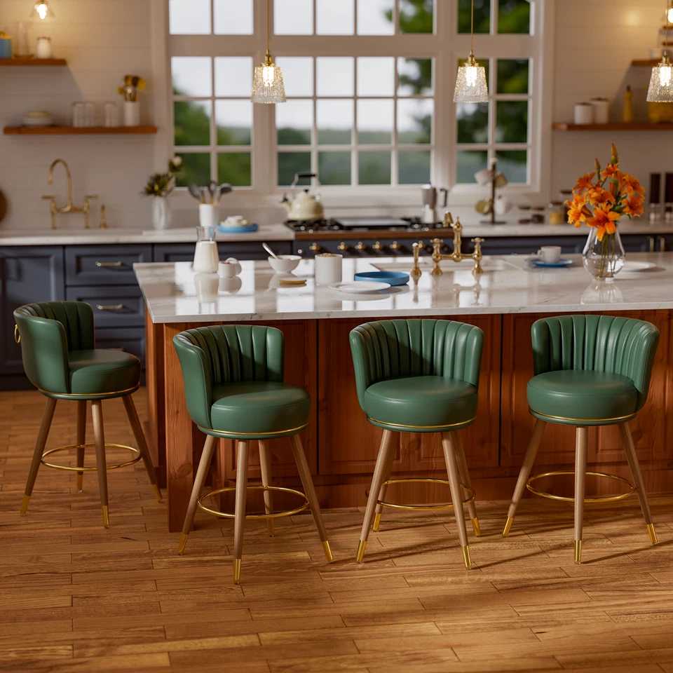 24" Bar Stools Set of 4, PU Leather Swivel Counter Height Stools Kitchen Stools - Image 3 of 4