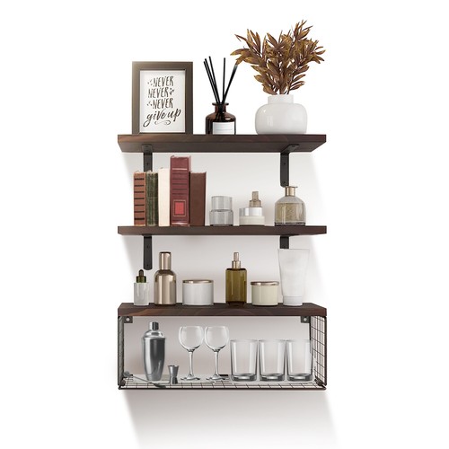 Floating Shelves Wall Mounted Basket Racks Bathroom Storage Kitchen Tray Shelves - Picture 7 of 8