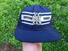VTG New York Yankees Hat AJD Superstripe Mesh Snapback Trucker Cap made in USA