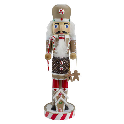14'' Beige and Red Wooden Christmas Nutcracker Gingerbread Chef
