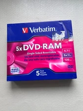 Verbatim DVD-RAM 4.7gb 5x Speed - 5 disc Pack - New Sealed Hard Coat