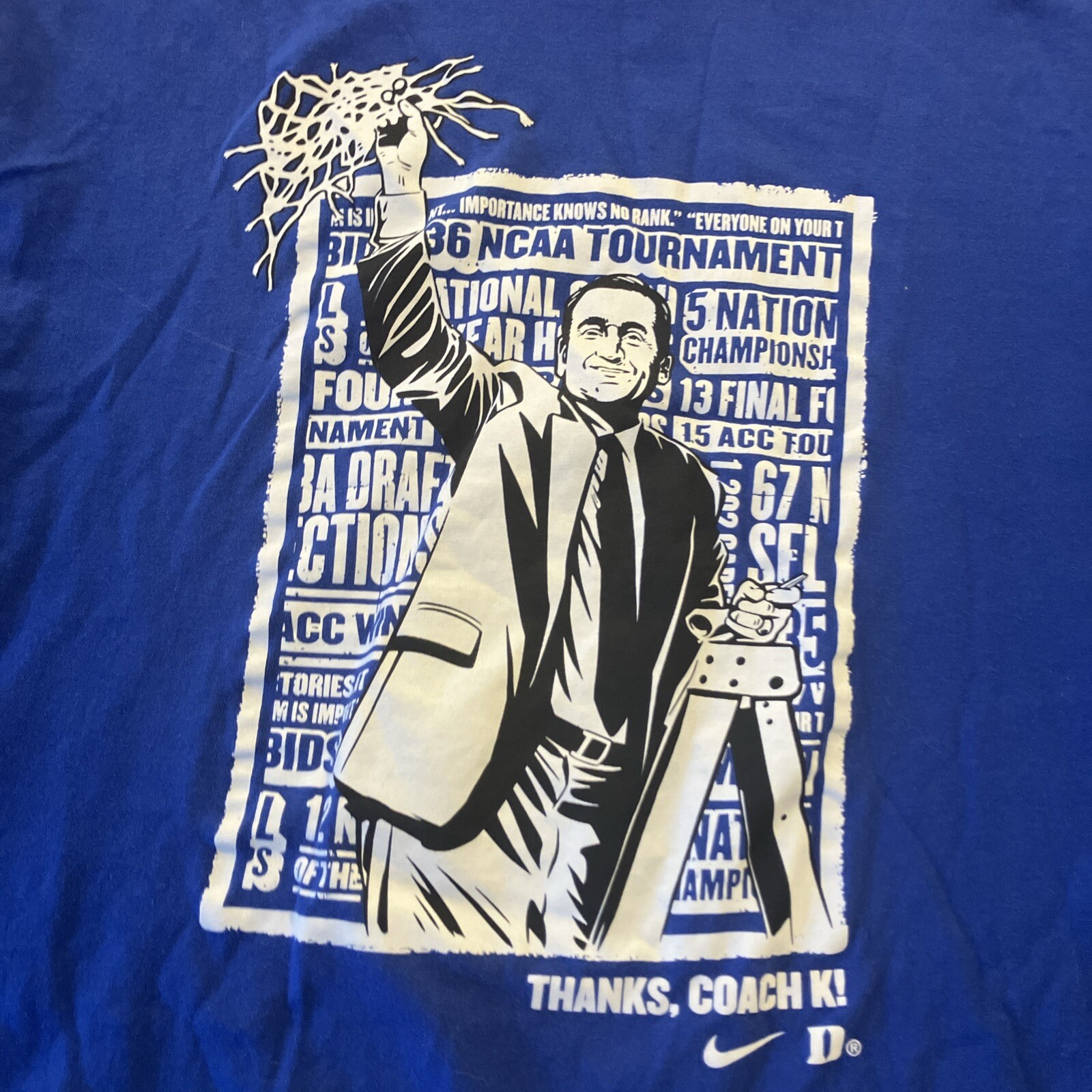 Nike Duke University Basketball Thanks Coach K  T Shirt Tee Large Blue thumbnail 2