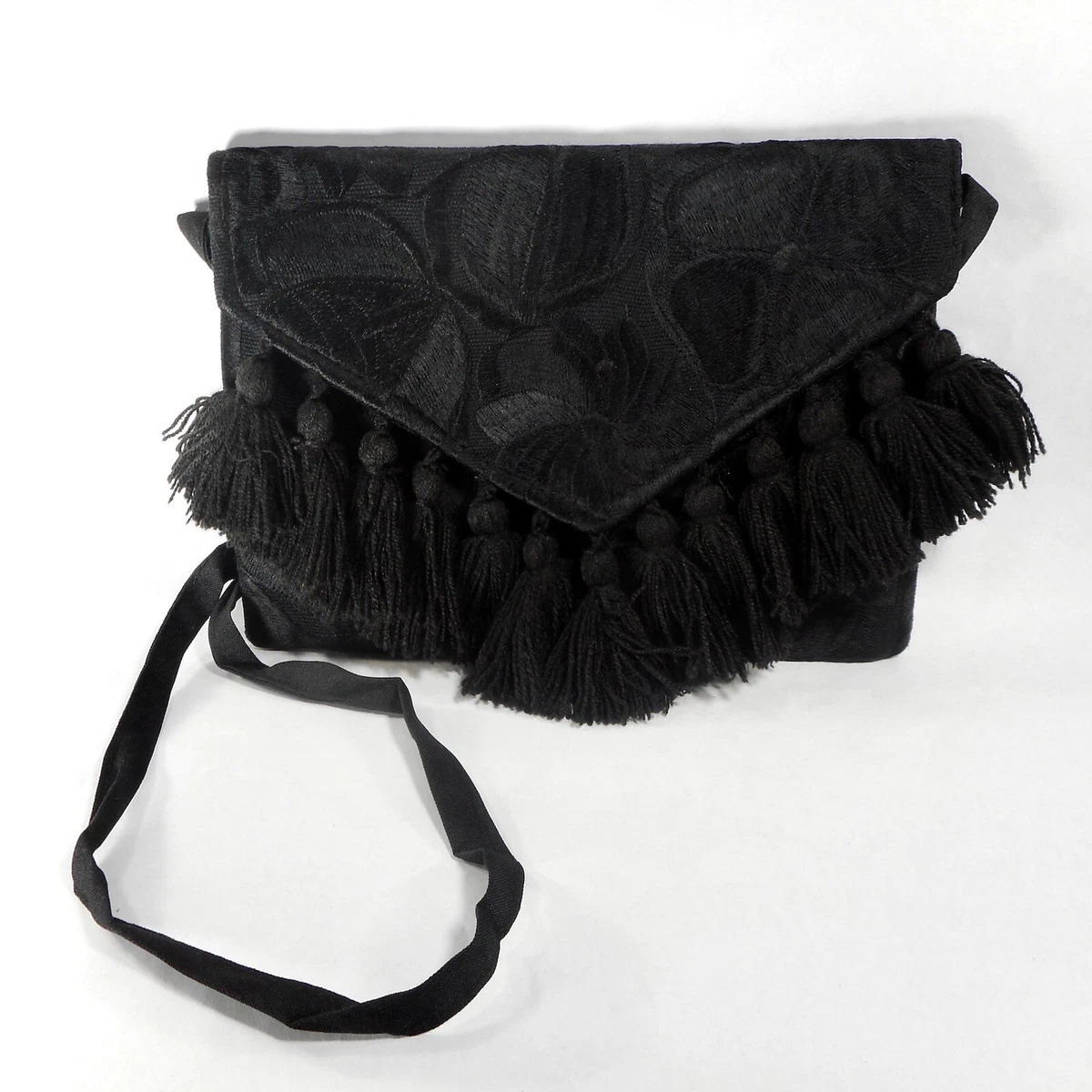 Black purse with tassels top