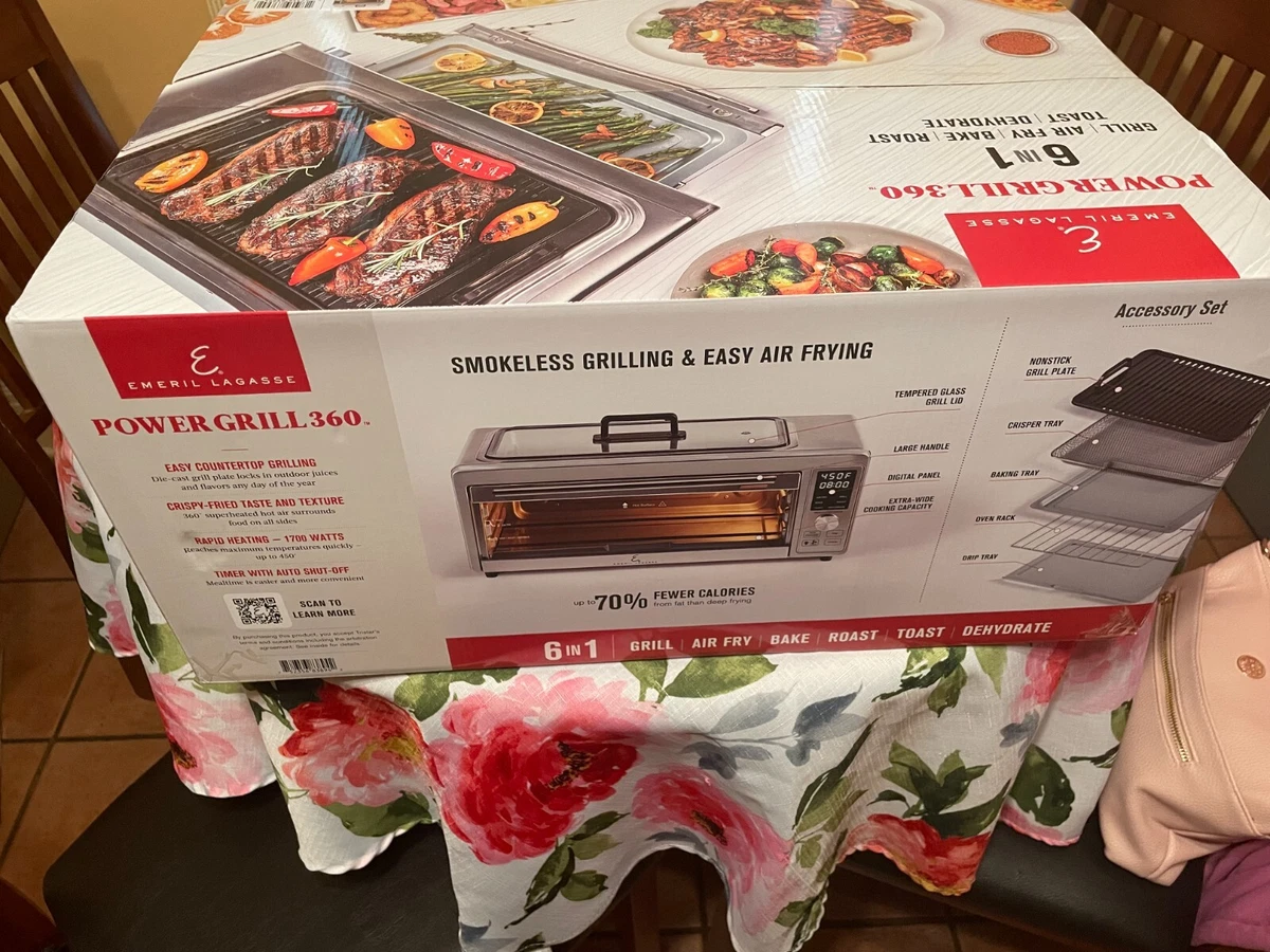 Emeril Lagasse Power Grill 360 Plus, 6-in-1 Electric Indoor Grill and Air Fryer Toaster Oven with Smokeless Technology, XL