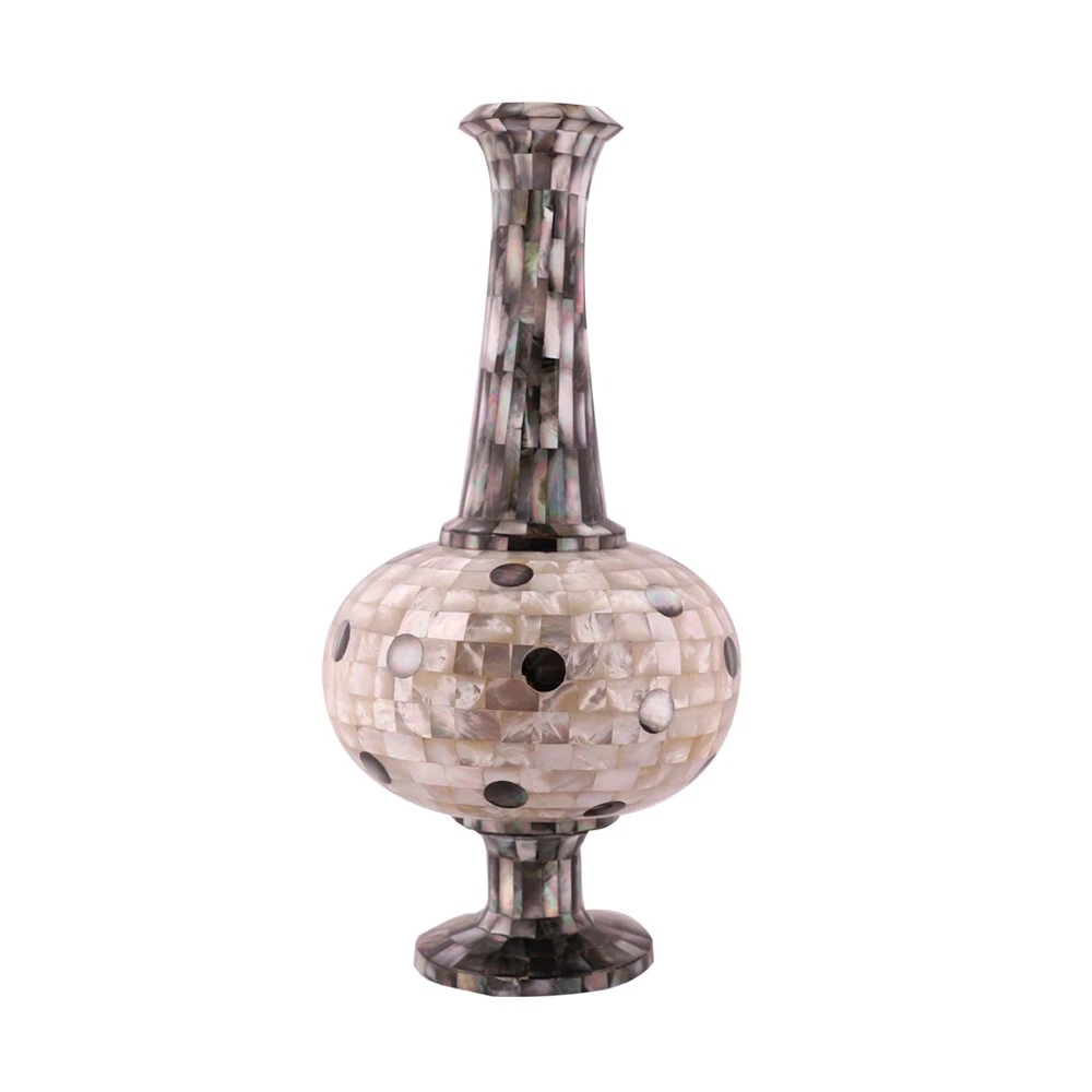 16" Luxury Marble Flower Vase Precious Stones Random Overlapping Art Work