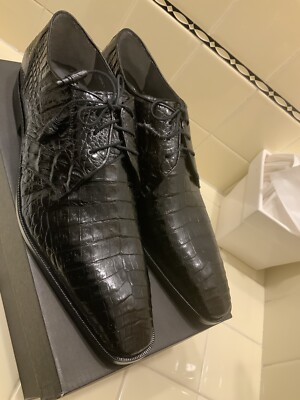 LOS ALTOS GENUINE BLACK CROCODILE CAIMAN BELLY OXFORDS DRESS SHOE EE