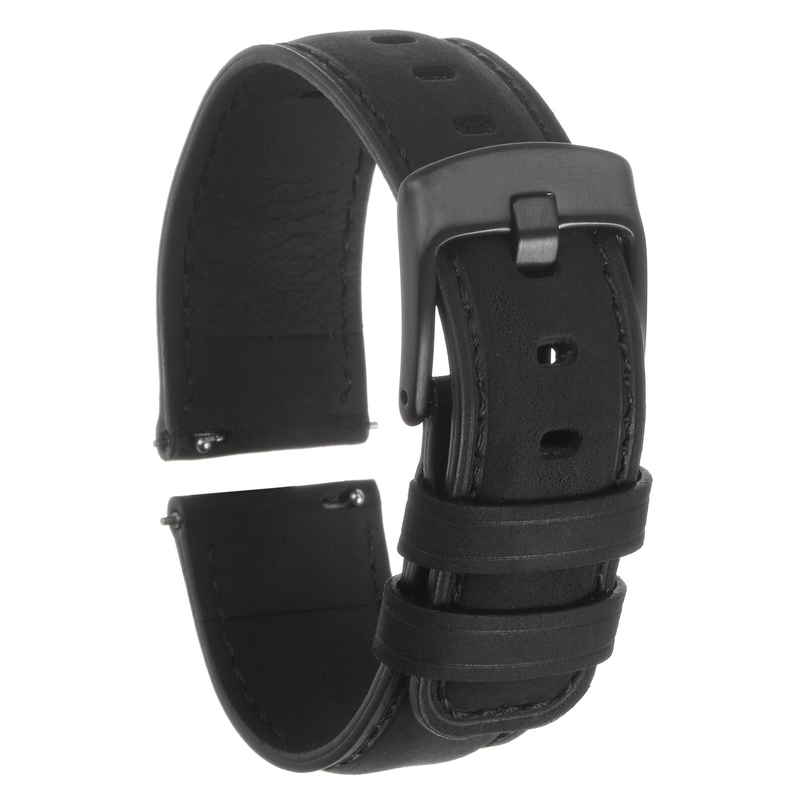Quick Release Genuine Leather Watch Band 20mm Width Black Black