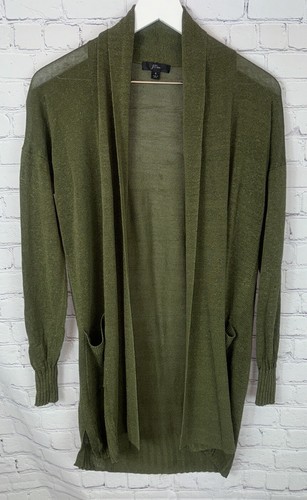 J.CREW Damen grüner langer Leinen Viskose Cardigan Pullover L5624 Größe Small