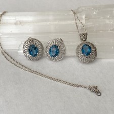 Sterling Silber Blautopas 18" Halskette, Ohrring und Ring 6,75