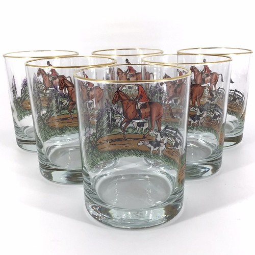Juego de 6 vasos de vidrio Kuntesch Horse Fox Hunt Rocks ecuestres 12 oz de colección - Imagen 3 de 12