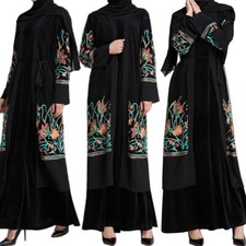 Dubai Women Embroidery Abaya Open Kimono Cardigan Maxi Dress Islamic Robe Robe