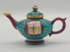 Greenbrier International Teapot Handpainted Porcelain Trinket Pill Box