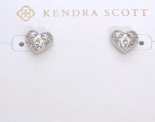 Kendra Scott RP Heart Stud Earrings with White CZ & Engraved Design w/DB
