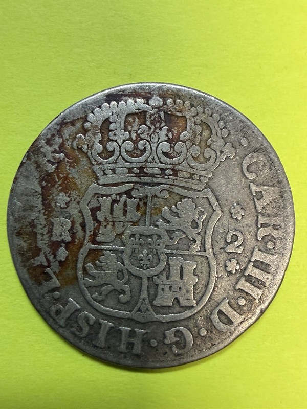 1767 Spanish Coloniol Two 2 Reales Silver Lima Peru Coin King Charles III Spain